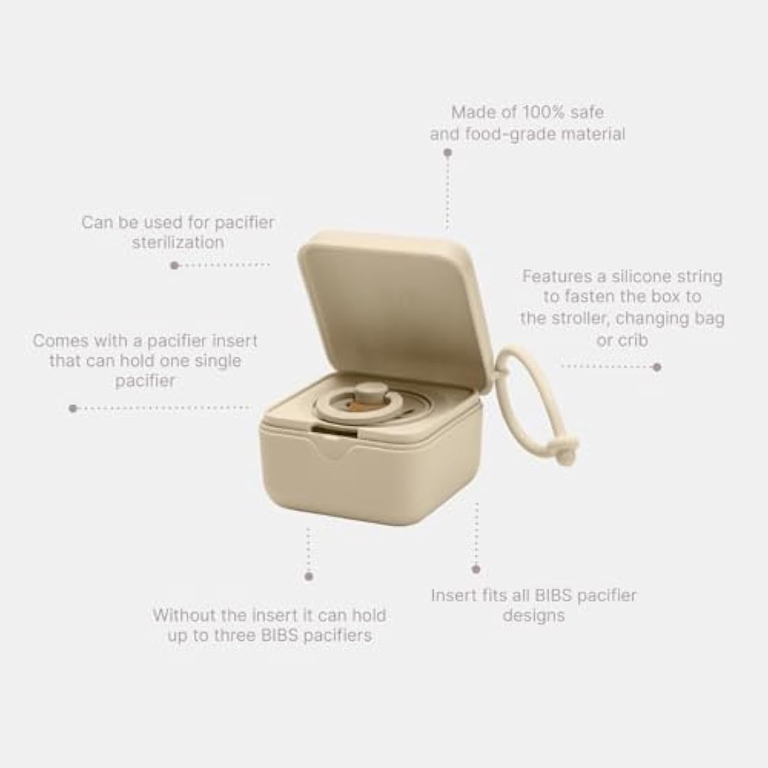 BIBS Pacifier Box and Steriliser Case with Strap | Ivory | BPA-Free
