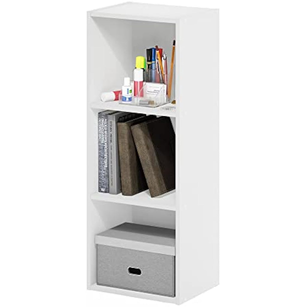 Furinno Pasir 3-Tier Open Shelf Bookcase – White Composite Wood