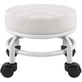 FURWOO Low Rolling Stool - PU Leather Round Swivel Seat with Wheels, White
