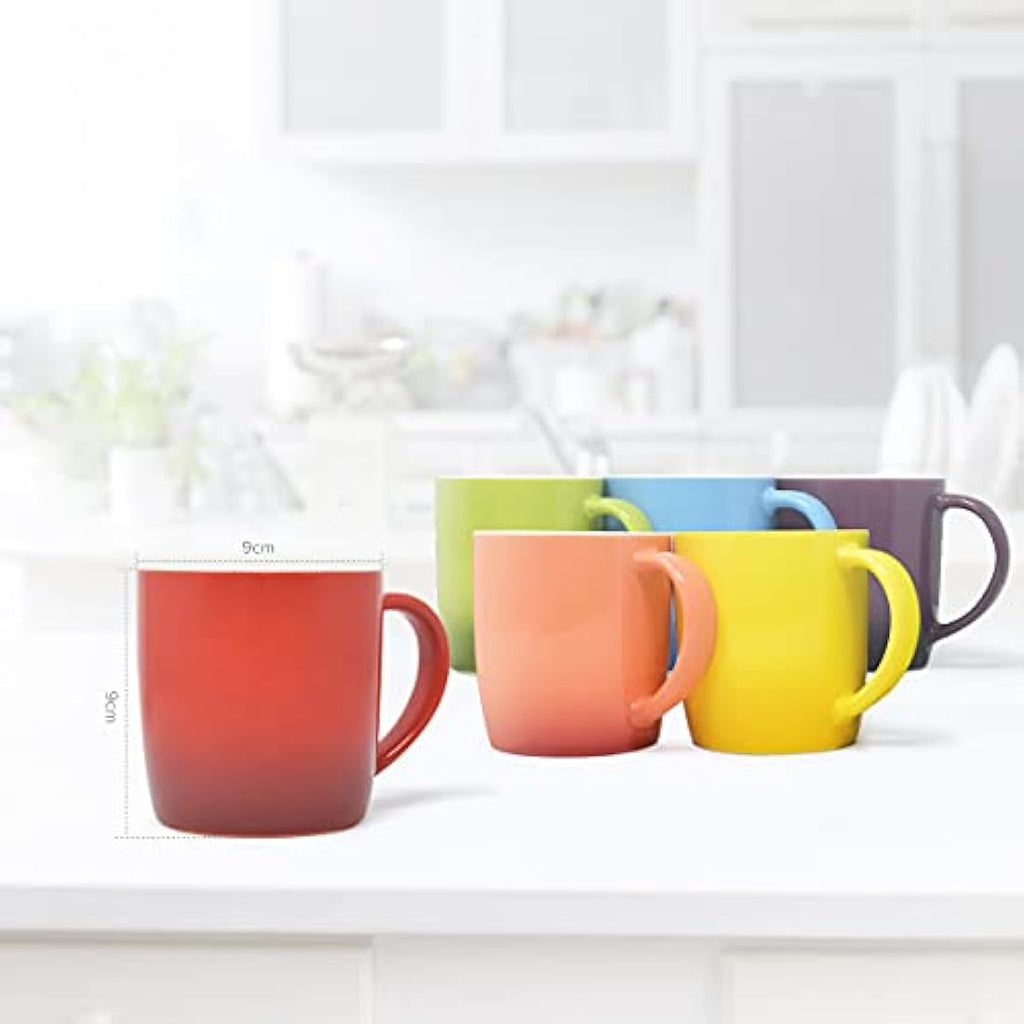 joeji's Kitchen Stoneware Coffee Mugs Set - 6 Multi-Coloured 350ml Cups