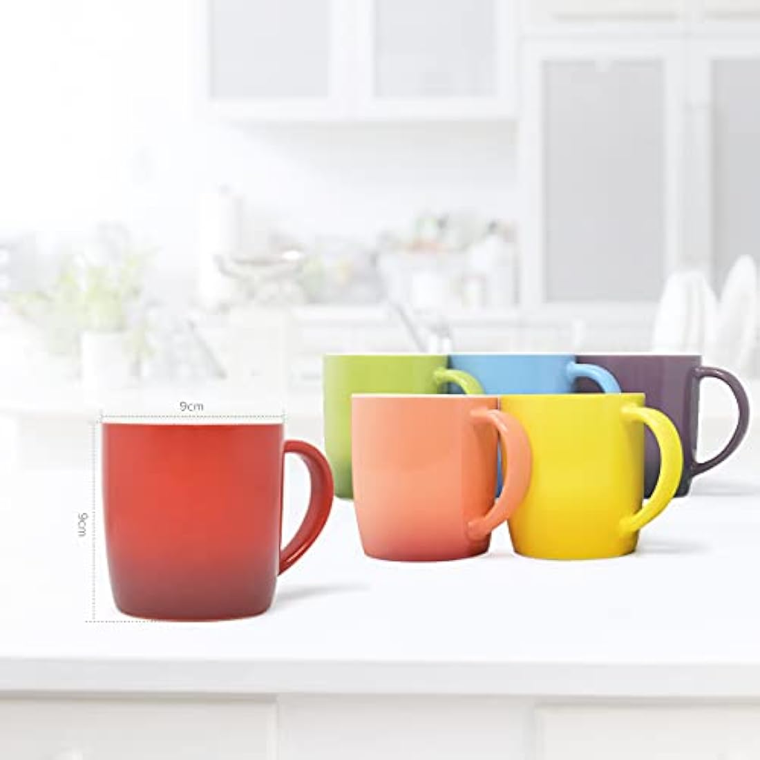 joeji's Kitchen Stoneware Coffee Mugs Set - 6 Multi-Coloured 350ml Cups