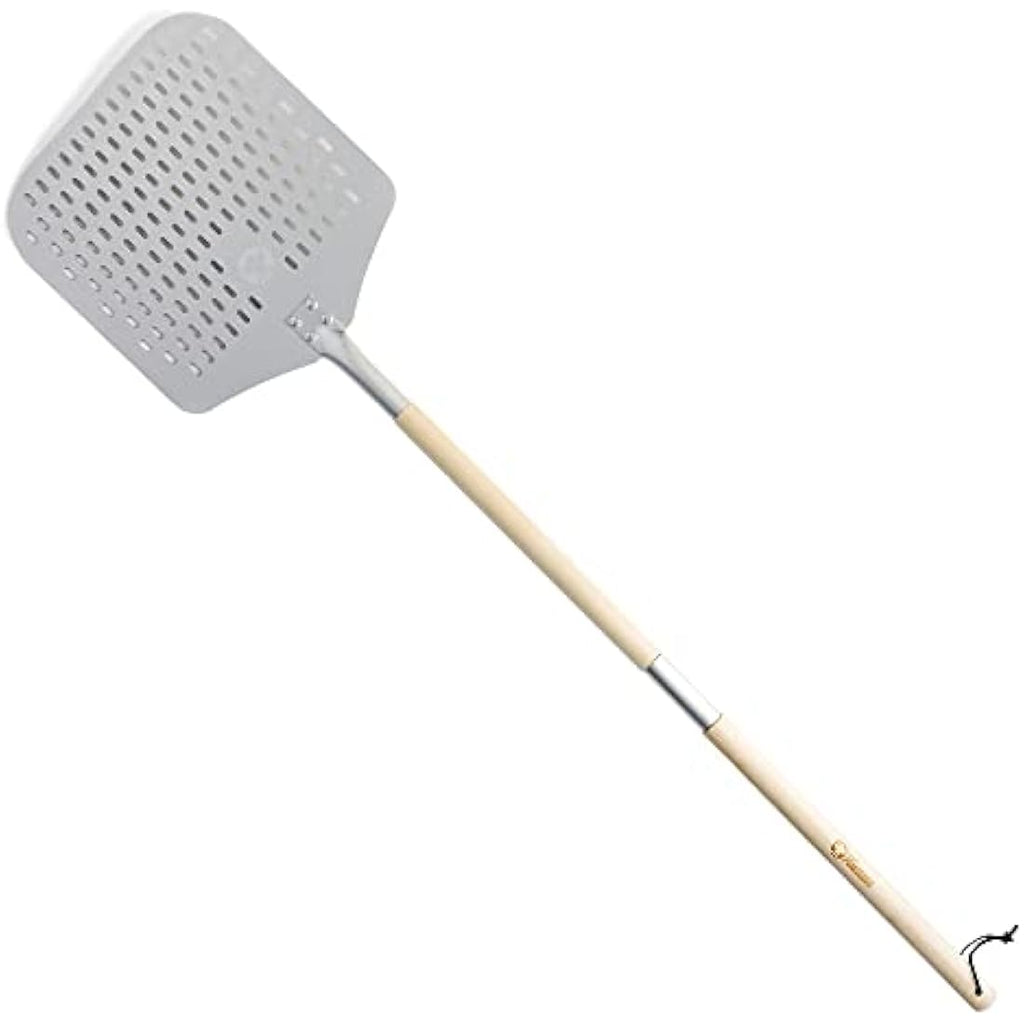 Chef Pomodoro Perforated Pizza Peel – 12" Aluminum Paddle with Wood Handle