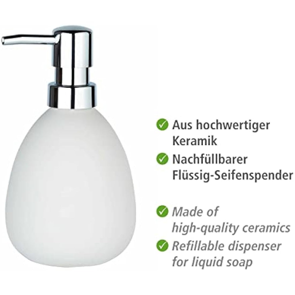 WENKO Polaris Soap Dispenser – Matt White Ceramic Liquid Soap Pump