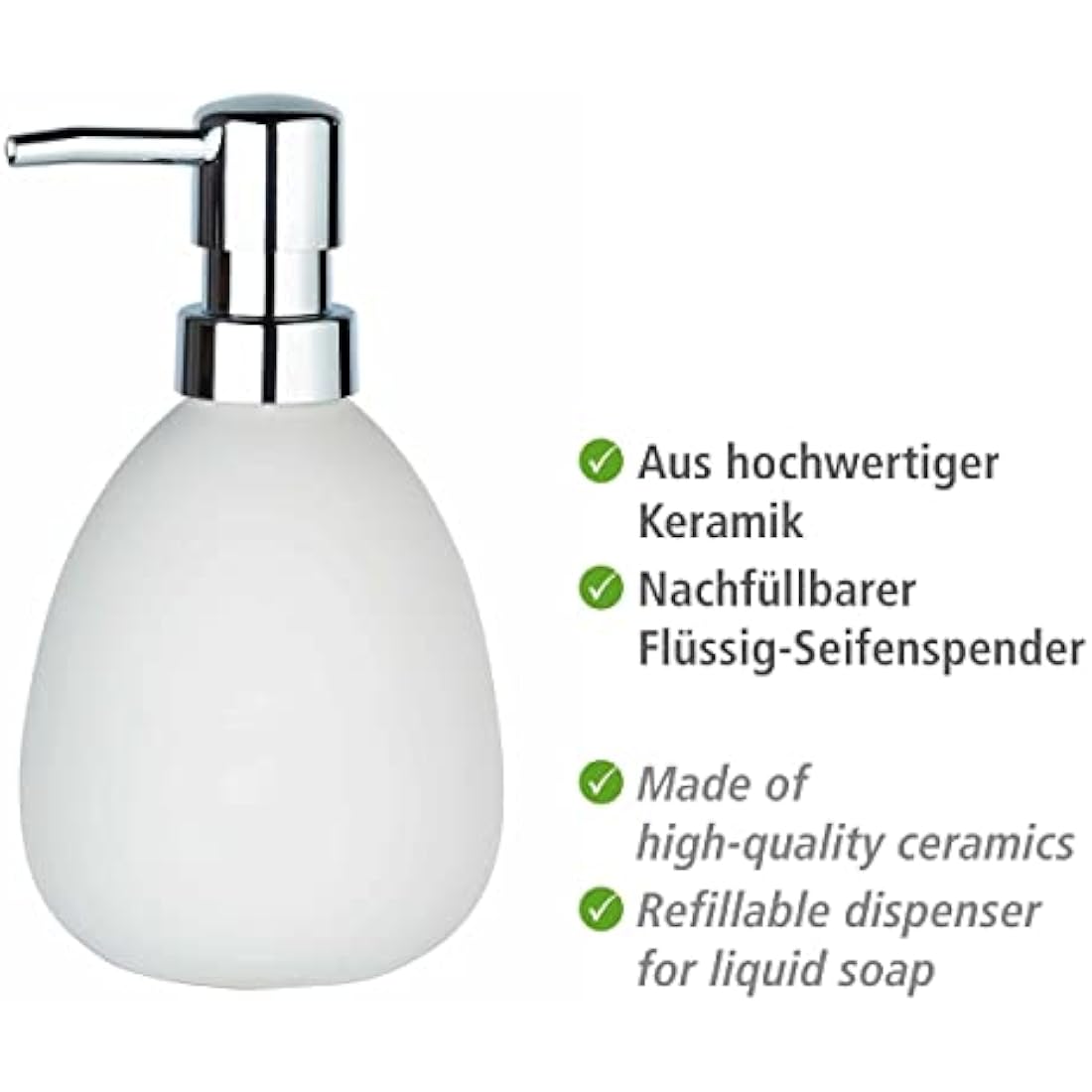 WENKO Polaris Soap Dispenser – Matt White Ceramic Liquid Soap Pump