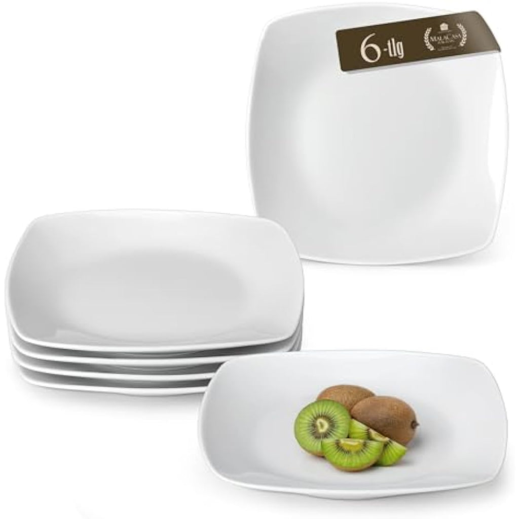 MALACASA 6.5" Square Dessert Plates - Ivory White Porcelain Set of 6