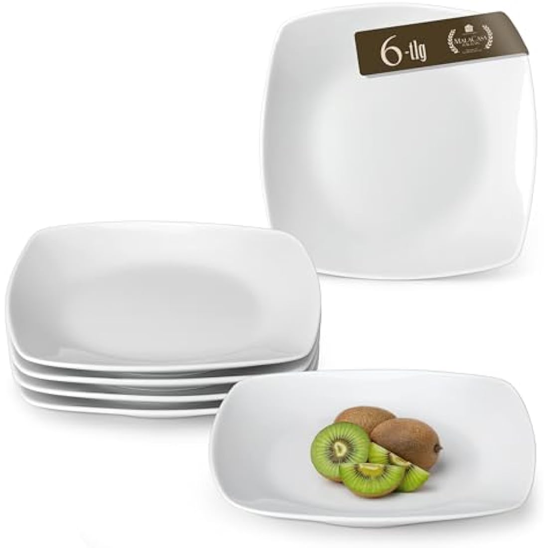 MALACASA 6.5" Square Dessert Plates - Ivory White Porcelain Set of 6