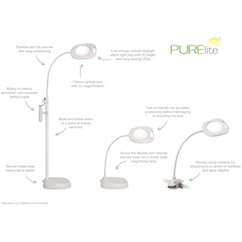 PURElite 3-in-1 LED Magnifying Floor Lamp | 2x Magnifier & Flexi Neck