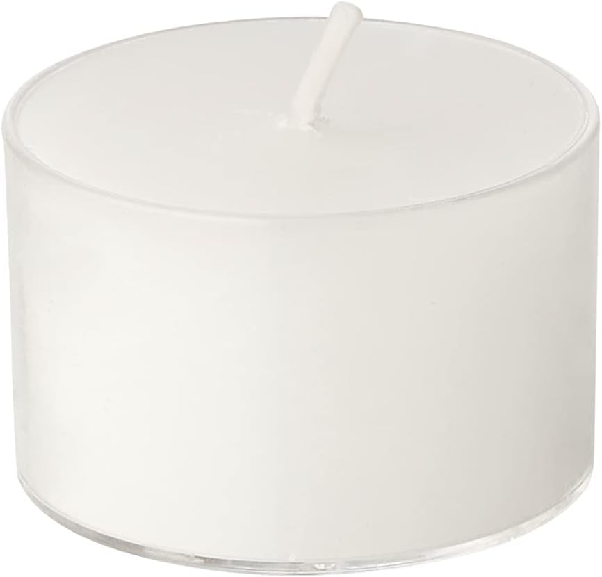 Horeca Candles – 200 Pack White Tea Lights in Clear Cup, 8 Hour Burn