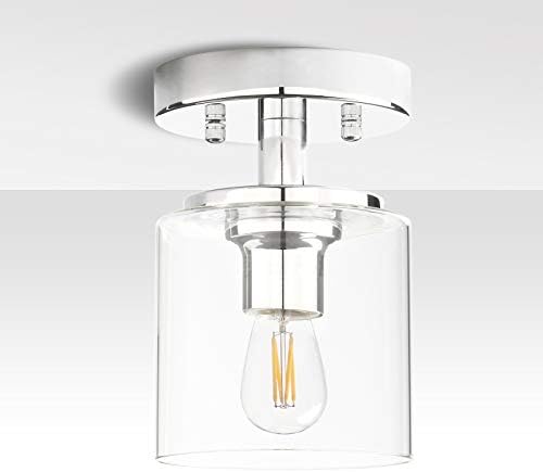 Jolof Store Industrial Glass Flush Mount Ceiling Light | Chrome E27 Fitting