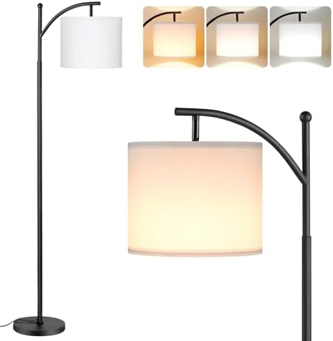 Aooshine 60" LED Floor Lamp | 3 Color Temperatures & White Lampshade