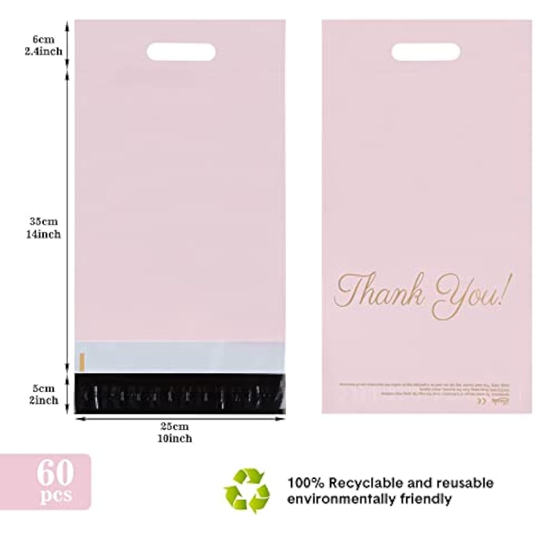 Rose Gold Poly Mailers with Handle - 10x14 Thank You Bags