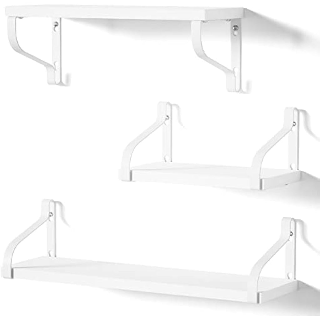 Love-KANKEI Floating Shelves – Set of 3 Rustic Wood Wall Shelves, White