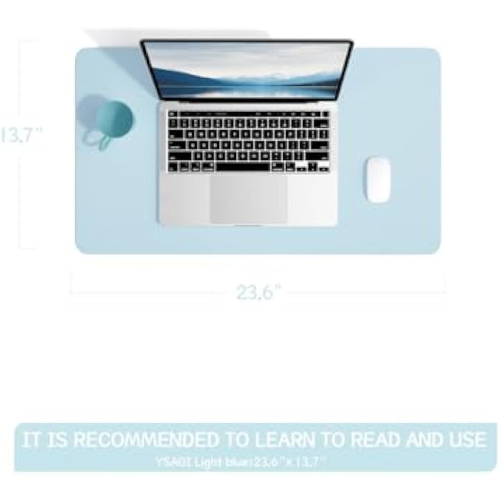 PVC Leather Desk Pad – Waterproof Non-Slip Mat, Light Blue
