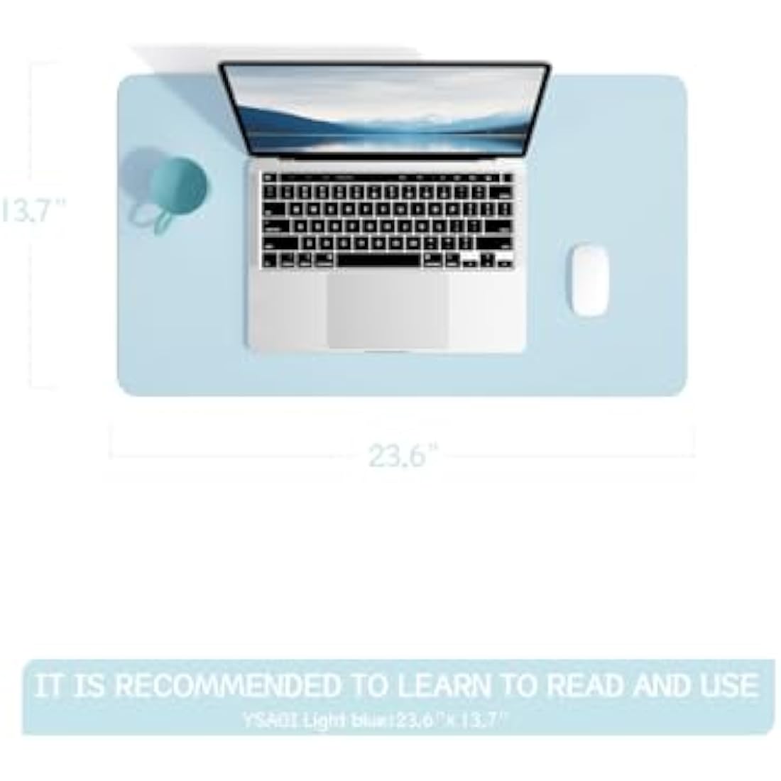 PVC Leather Desk Pad – Waterproof Non-Slip Mat, Light Blue