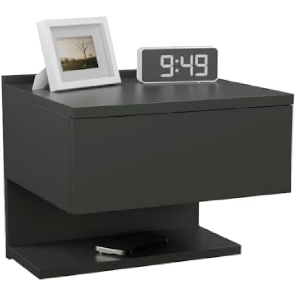 Black Floating Nightstand – Wall Mounted Bedside Table