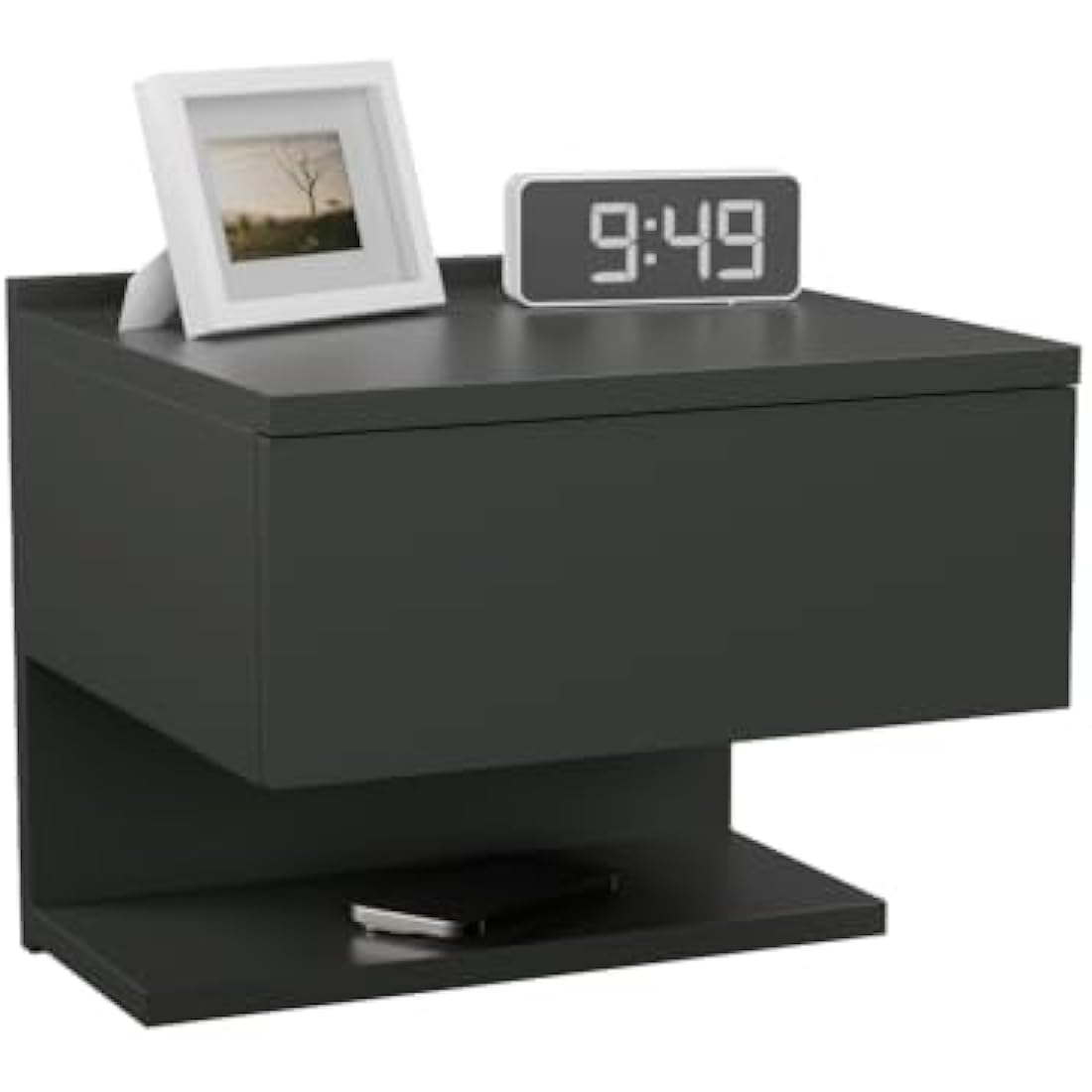 Black Floating Nightstand – Wall Mounted Bedside Table