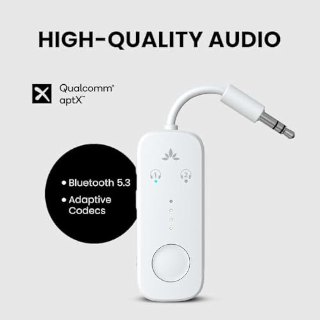 Avantree Relay Bluetooth 5.3 Airplane Adapter | Dual Audio Transmitter