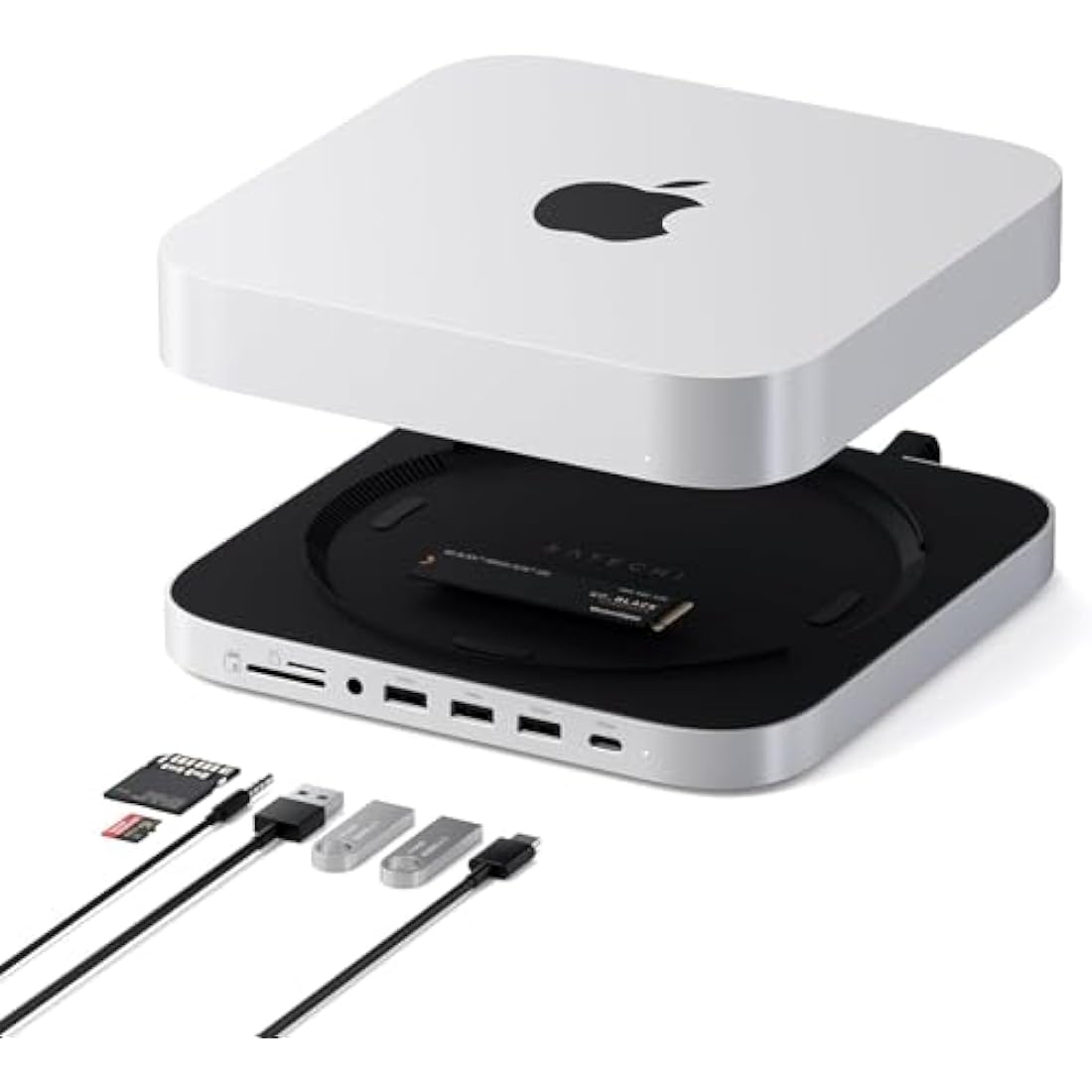 Satechi Mac Mini Hub & Stand with NVMe/SATA SSD Enclosure - Silver