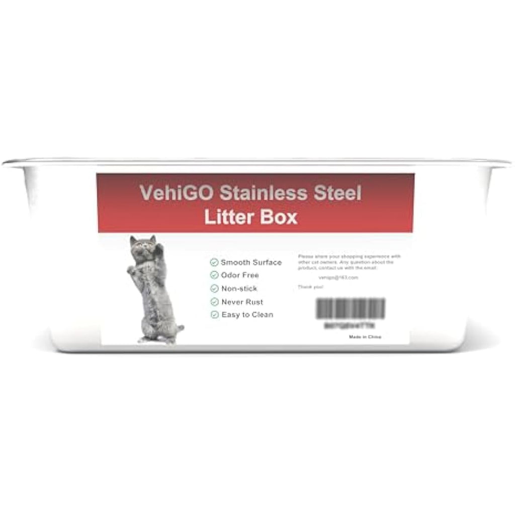 VehiGo Stainless Steel Cat Litter Box – Extra Large Non-Stick Metal Pan