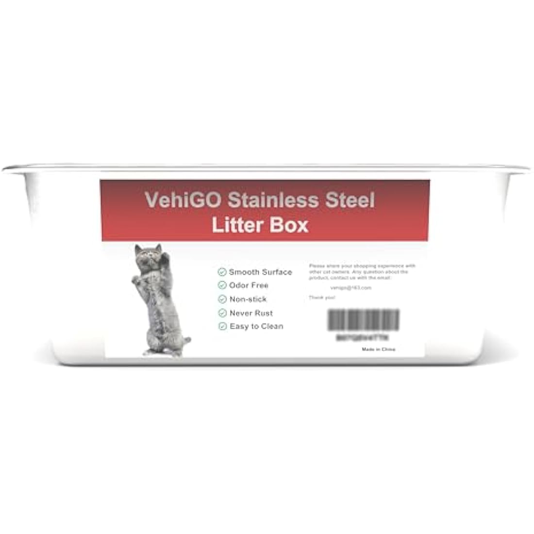 VehiGo Stainless Steel Cat Litter Box – Extra Large Non-Stick Metal Pan