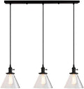 Industrial 3-Light Glass Pendant Chandelier – Black Metal
