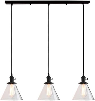Industrial 3-Light Glass Pendant Chandelier – Black Metal
