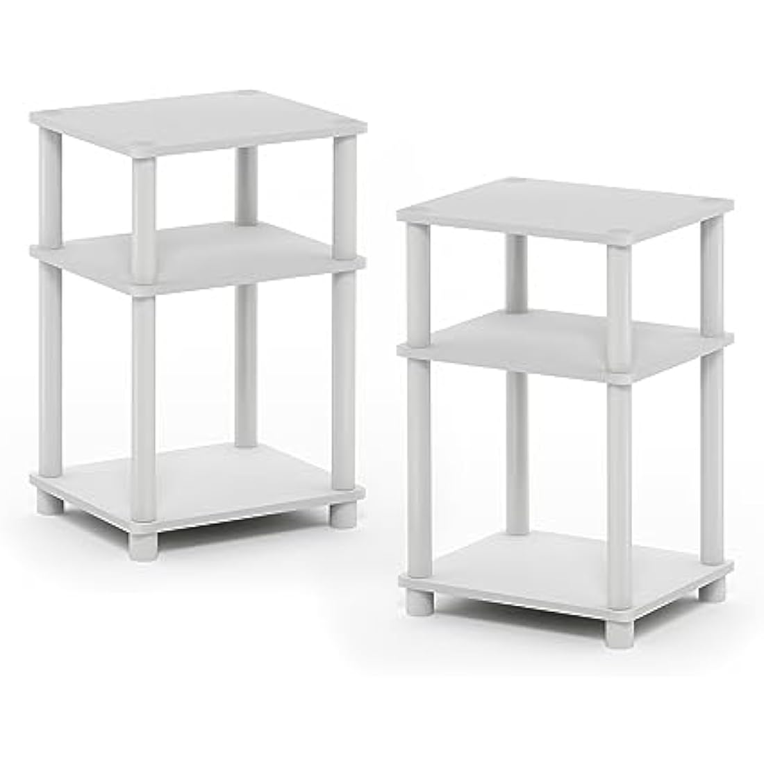 Furinno 3-Tier Turn-N-Tube End Table 2-Pack | White Wood & Plastic