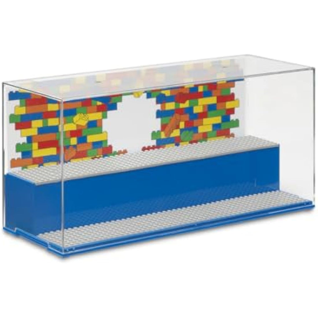 LEGO Play & Display Case with Grey Baseplates – Dust-Free Storage, Blue