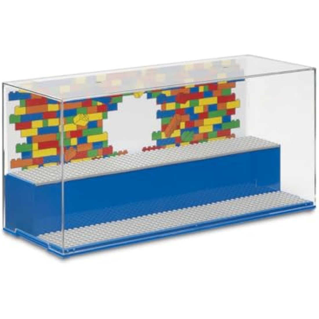 LEGO Play & Display Case with Grey Baseplates – Dust-Free Storage, Blue