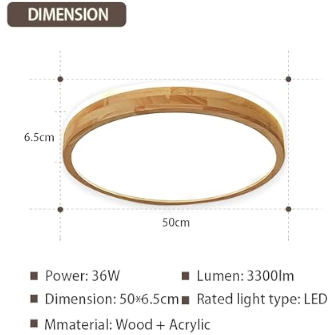 WayLuoung Round Wood LED Ceiling Light | 36W Dimmable with Remote Control