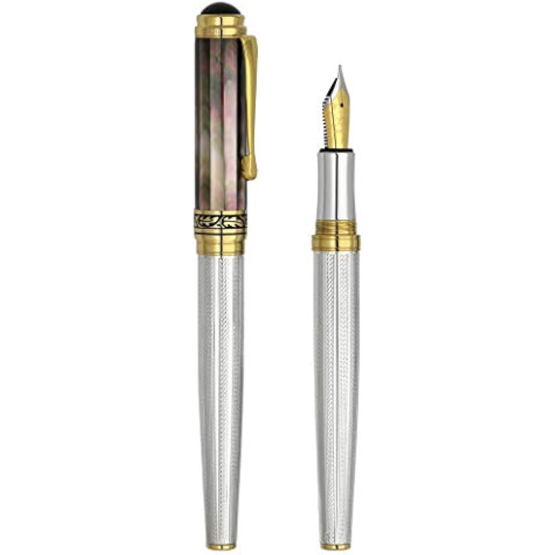 Xezo Maestro Fountain Pen | 925 Sterling Silver & Black Mother of Pearl