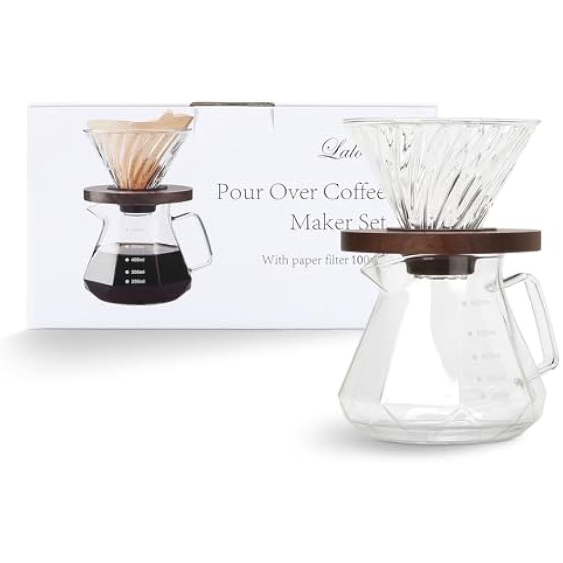 Lalord Pour Over Coffee Maker – 600ml Glass Carafe with Walnut Handle
