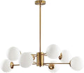KCO Lighting 8-Light Gold Sputnik Chandelier | Milk Glass Globe Pendant