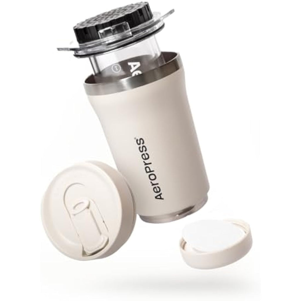 AeroPress Go Plus Portable Coffee Maker – 3-in-1 Travel Brewer, Cream