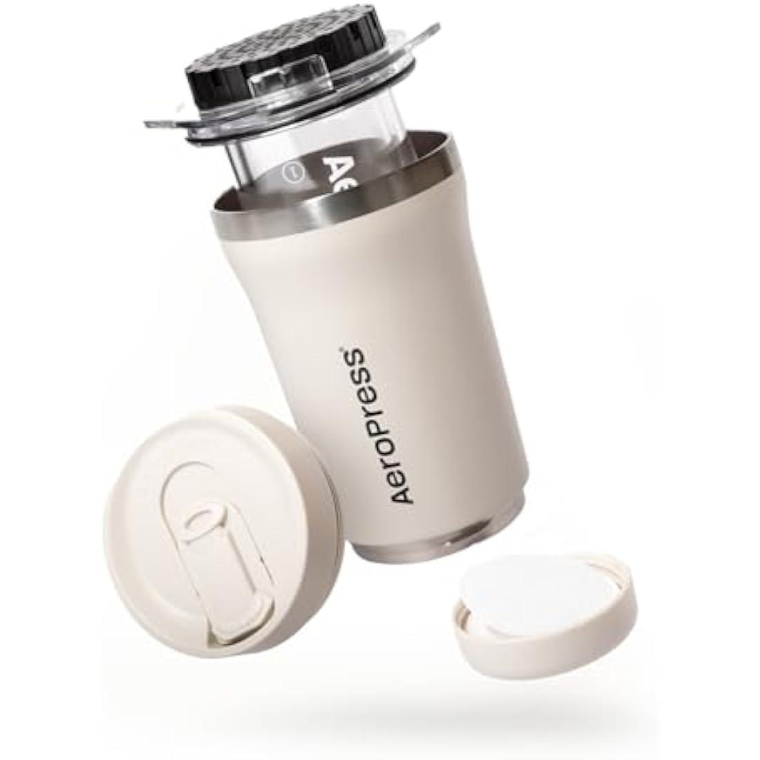AeroPress Go Plus Portable Coffee Maker – 3-in-1 Travel Brewer, Cream
