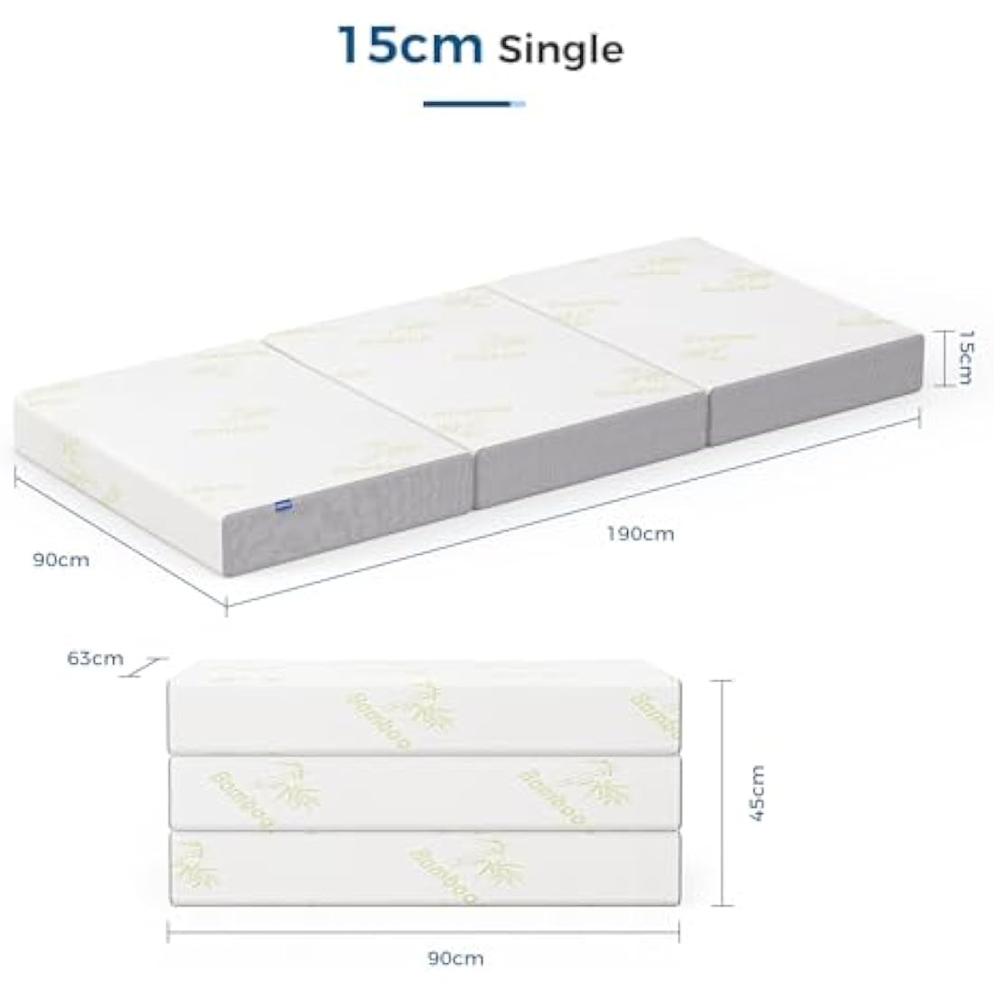 Inofia Single Folding Mattress - 15cm Trifold Gel Memory Foam Guest Bed