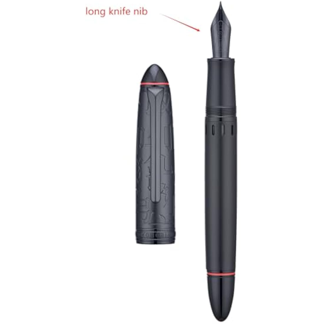 Hongdian N6 Piston Fountain Pen - Black Resin with Long Blade Nib