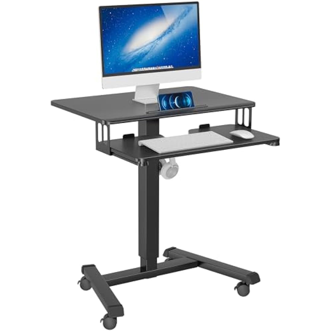 BONTEC Mobile Standing Desk – Height Adjustable Two-Tier Laptop Workstation