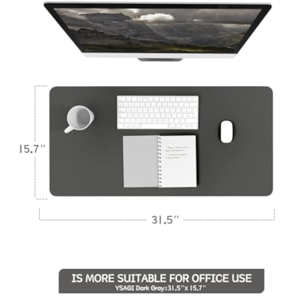 YSAGi Leather Desk Pad – Waterproof Non-Slip Office Writing Mat, Dark Gray