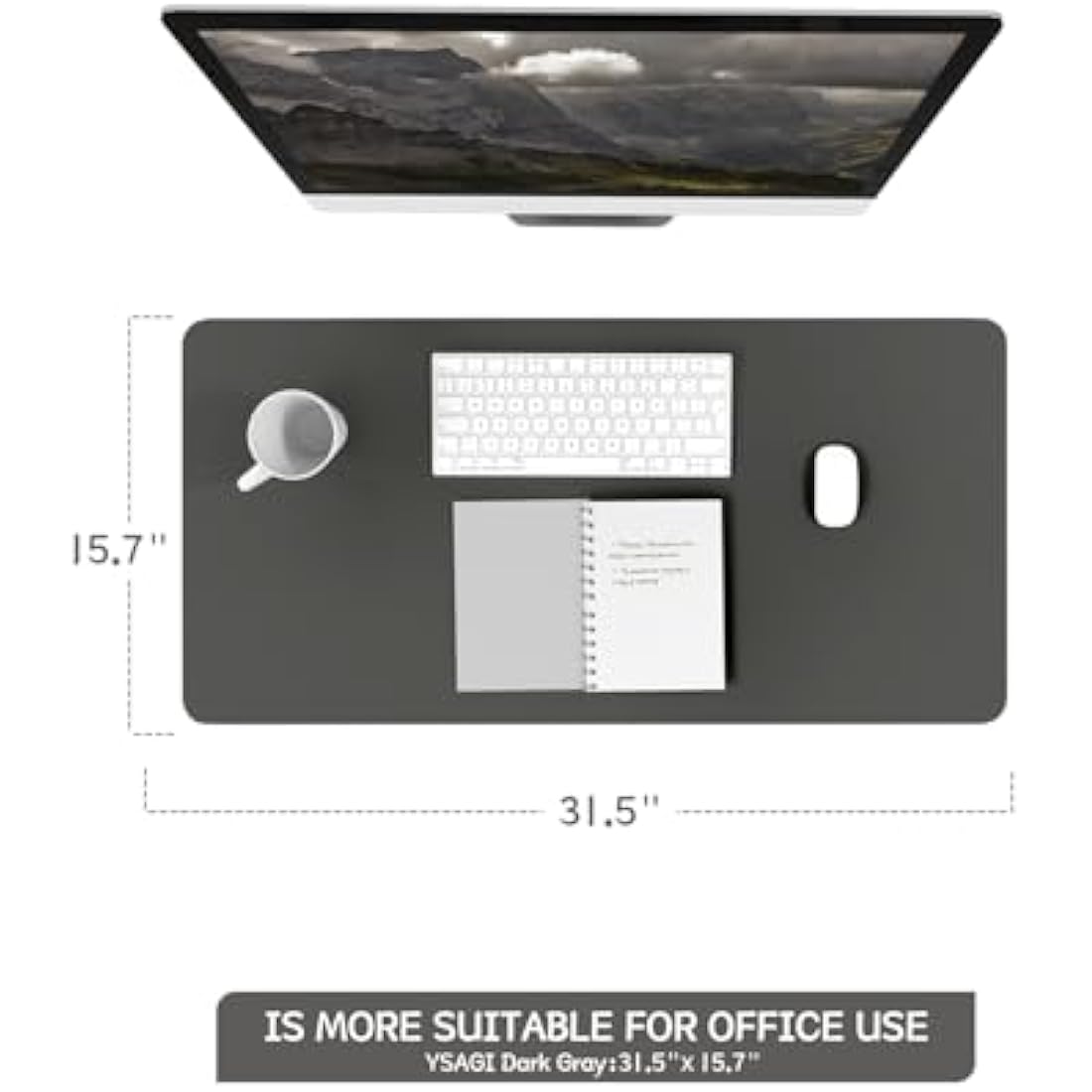 YSAGi Leather Desk Pad – Waterproof Non-Slip Office Writing Mat, Dark Gray