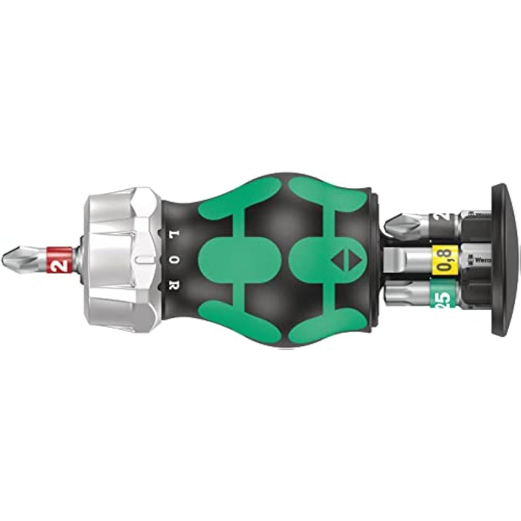Wera Kraftform Kompakt Stubby Ratchet Screwdriver with 6-Piece Bit Magazine