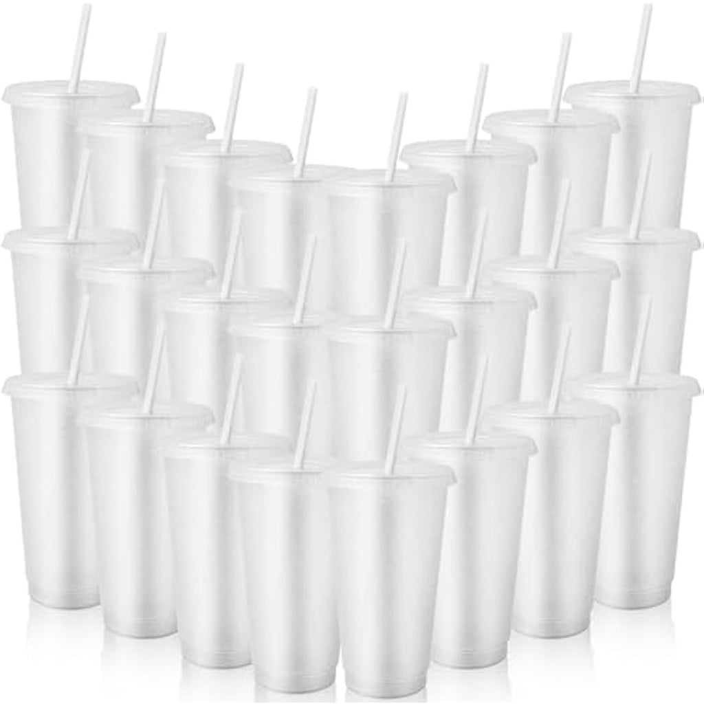 Jolof Store 24 Pcs Glitter Reusable Cups with Lids and Straws | 24 oz