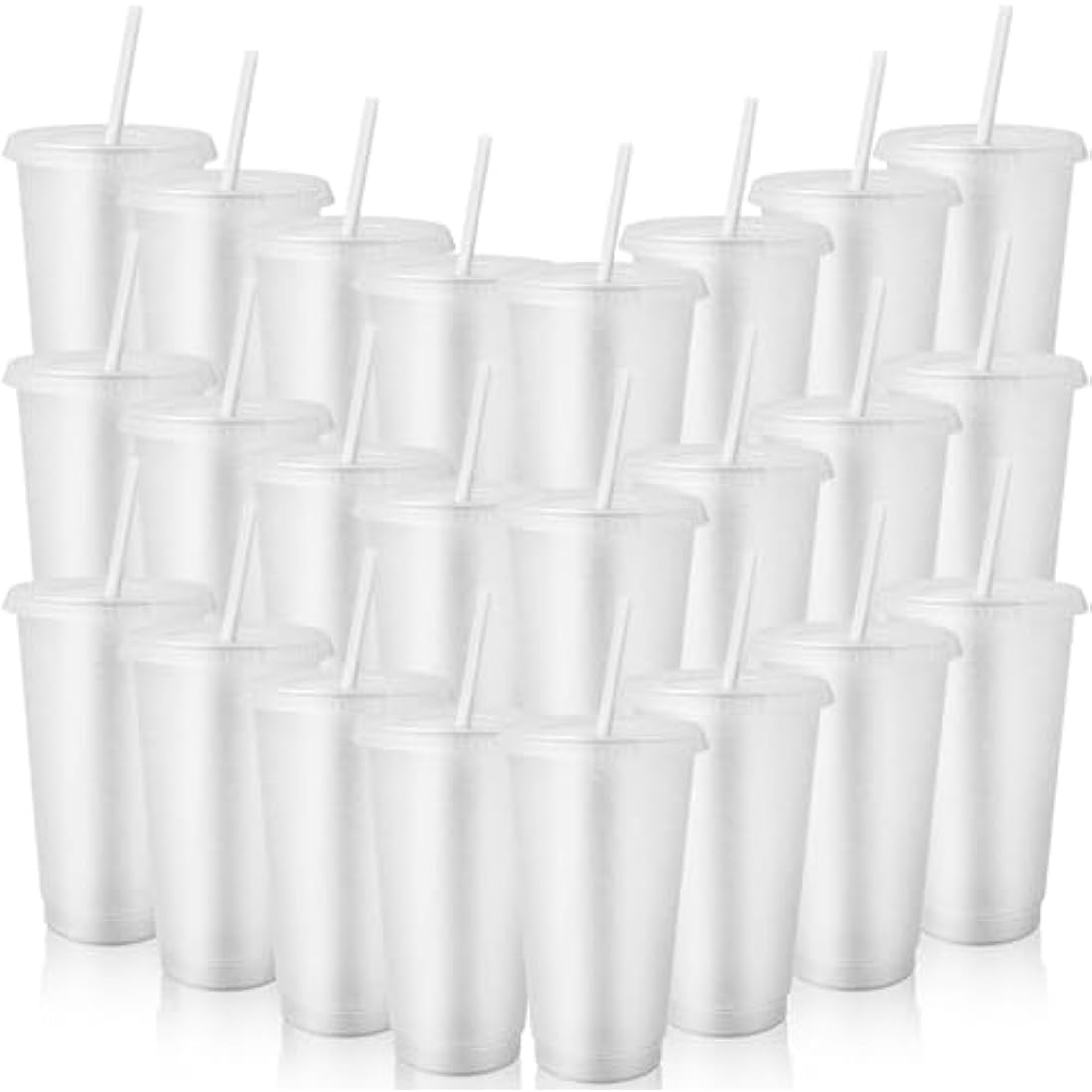 Jolof Store 24 Pcs Glitter Reusable Cups with Lids and Straws | 24 oz