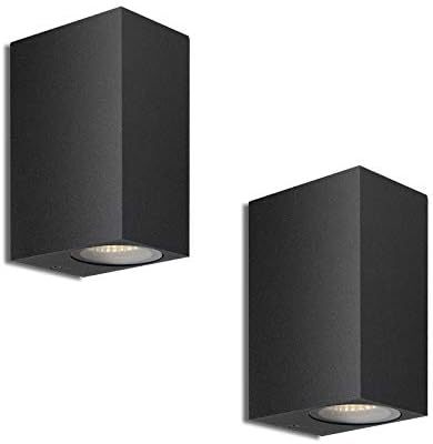 HLFVLITE Outdoor Wall Light – 2 Pack Black IP44 Up Down Aluminum Sconce