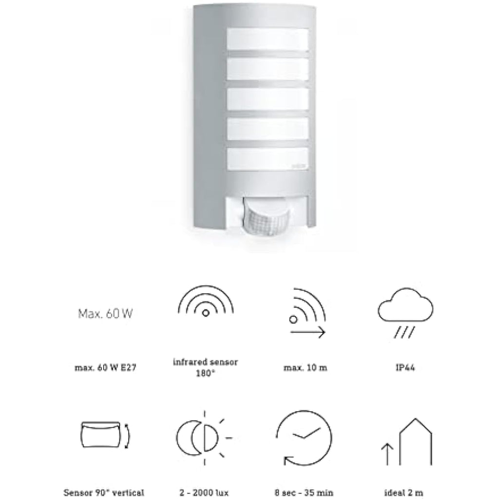 Steinel L 12 S Outdoor Wall Light – Silver Aluminium Motion Sensor