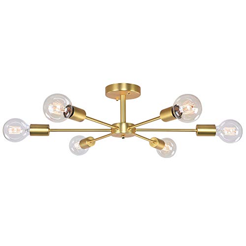 OYIPRO 6-Light Modern Chandelier – Brass Semi-Flush Mount Ceiling Light