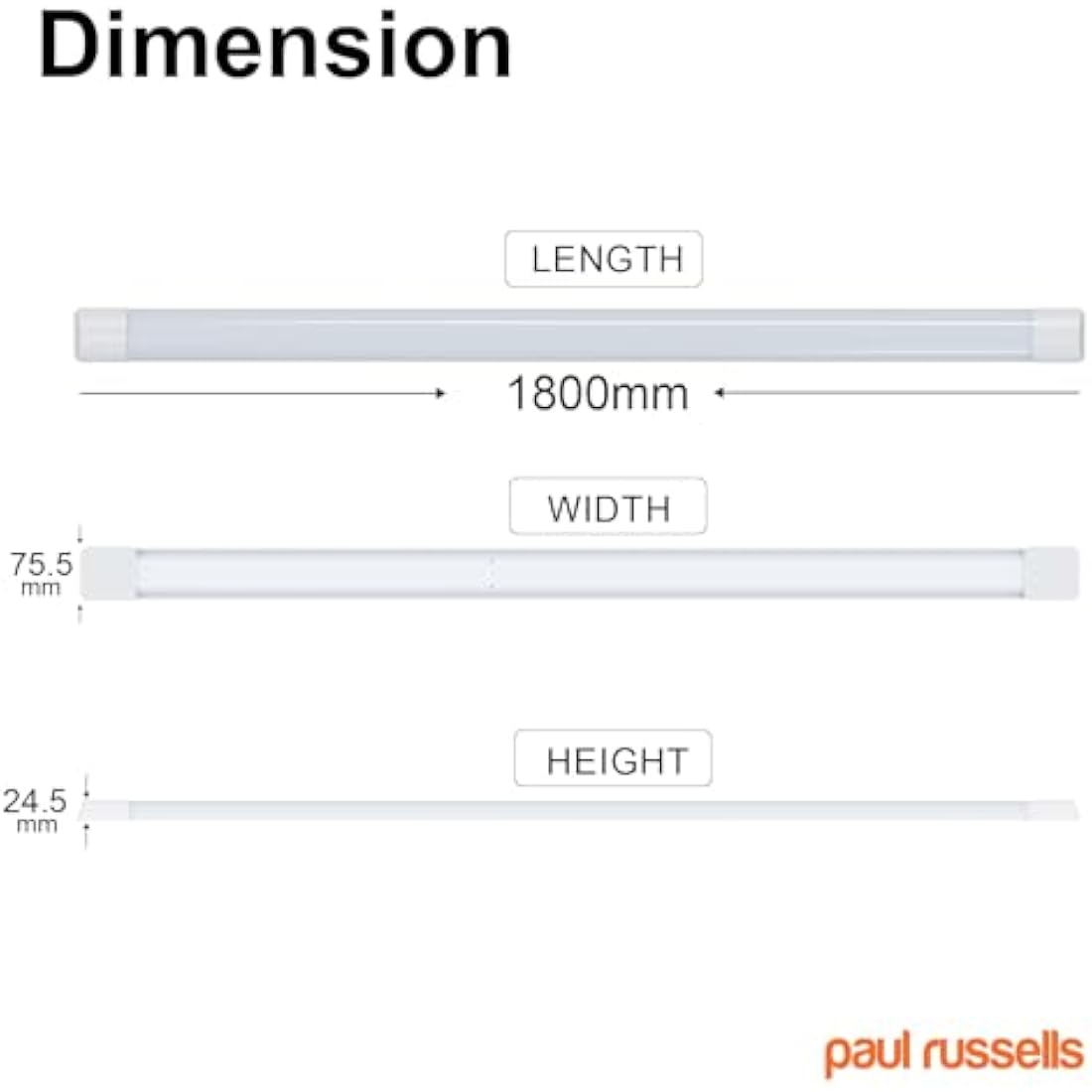 Paul Russells 6ft LED Batten Light | 60W 6600LM 4000K Cool White Tube