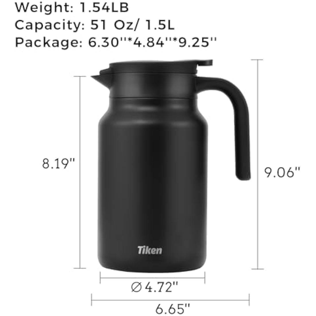 Tiken 1.5L Thermal Coffee Carafe – Vacuum Insulated Stainless Steel