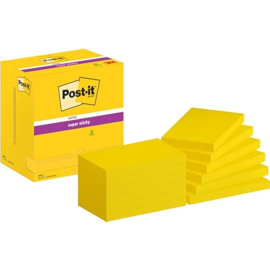 Post-it Super Sticky Notes – Ultra Yellow, 76x127mm, 12 Pads Pack