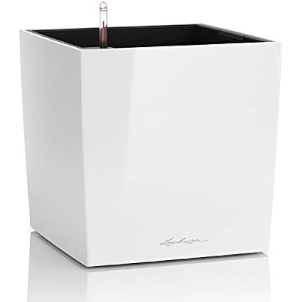 Lechuza CUBE 50 Self-Watering Planter – Large High-Gloss White Pot